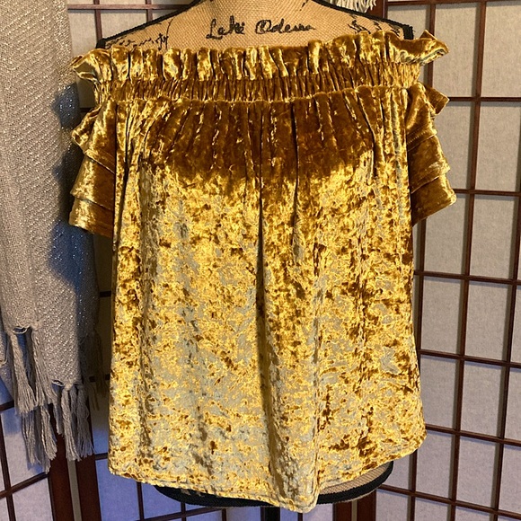 Umgee Gold Off Shoulder Layer Sleeve Top - Picture 3 of 6